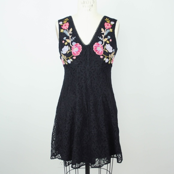 black lace floral embroidered dress